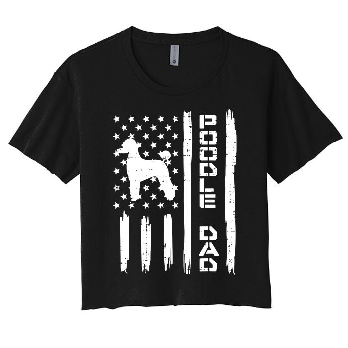 Men Poodle Dad US Flag Vintage Patriot Dog Lover Owner Men Gift Women's Crop Top Tee