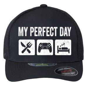 My Perfect Day Video Games Gift Funny Cool Gamer Tee Gift Great Gift Flexfit Unipanel Trucker Cap