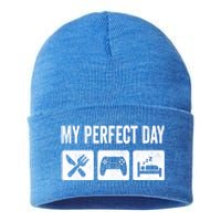 My Perfect Day Video Games Gift Funny Cool Gamer Tee Gift Great Gift Sustainable Knit Beanie