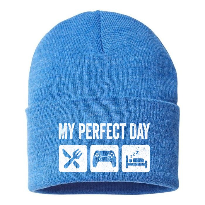 My Perfect Day Video Games Gift Funny Cool Gamer Tee Gift Great Gift Sustainable Knit Beanie