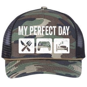 My Perfect Day Video Games Gift Funny Cool Gamer Tee Gift Great Gift Retro Rope Trucker Hat Cap