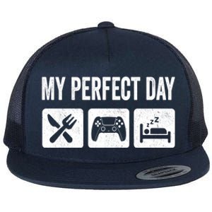 My Perfect Day Video Games Gift Funny Cool Gamer Tee Gift Great Gift Flat Bill Trucker Hat