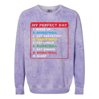 My Perfect Day Basketball Funny Coach Player Women Men Gift Colorblast Crewneck Sweatshirt