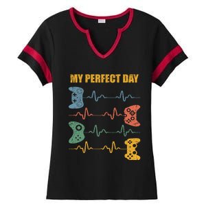 My Perfect Day Video Games Gift Funny Cool Gamer Tee Gift Ladies Halftime Notch Neck Tee