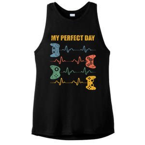 My Perfect Day Video Games Gift Funny Cool Gamer Tee Gift Ladies PosiCharge Tri-Blend Wicking Tank