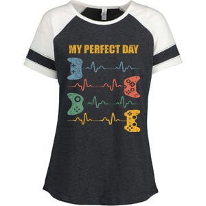 My Perfect Day Video Games Gift Funny Cool Gamer Tee Gift Enza Ladies Jersey Colorblock Tee