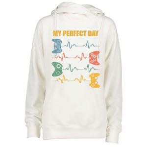 My Perfect Day Video Games Gift Funny Cool Gamer Tee Gift Womens Funnel Neck Pullover Hood