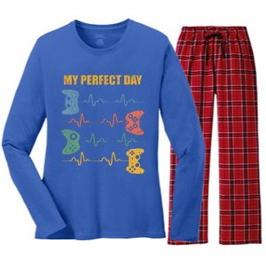 My Perfect Day Video Games Gift Funny Cool Gamer Tee Gift Women's Long Sleeve Flannel Pajama Set 