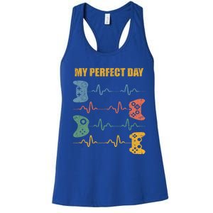 My Perfect Day Video Games Gift Funny Cool Gamer Tee Gift Women's Racerback Tank