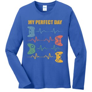 My Perfect Day Video Games Gift Funny Cool Gamer Tee Gift Ladies Long Sleeve Shirt