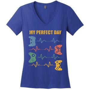 My Perfect Day Video Games Gift Funny Cool Gamer Tee Gift Women's V-Neck T-Shirt