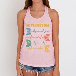 My Perfect Day Video Games Gift Funny Cool Gamer Tee Gift Women's Knotted Racerback Tank