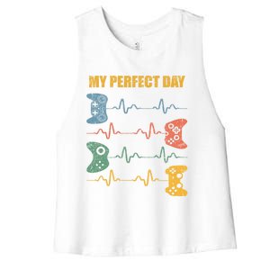 My Perfect Day Video Games Gift Funny Cool Gamer Tee Gift Women's Racerback Cropped Tank