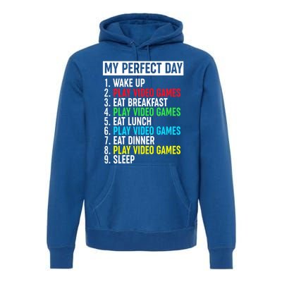 My Perfect Day Video Games Gift Funny Cool Gamer Tee Gift Premium Hoodie