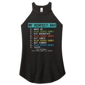 My Perfect Day Play Video Games Funny Gamer Women's Perfect Tri Rocker Tank