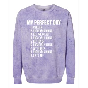 My Perfect Day Funny Horseback Riding Gift Colorblast Crewneck Sweatshirt