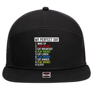 My Perfect Day: Play Hockey All Day Long! Gift 7 Panel Mesh Trucker Snapback Hat