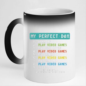 My Perfect Day Play Video Games Funny Gamer 11oz Black Color Changing Mug