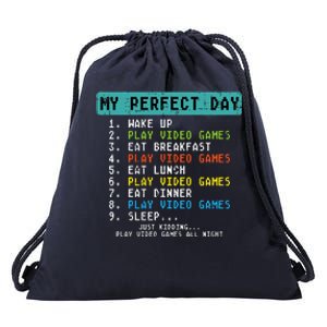 My Perfect Day Play Video Games Funny Gamer Drawstring Bag