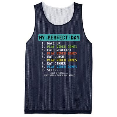 My Perfect Day Play Video Games Funny Gamer Mesh Reversible Basketball Jersey Tank