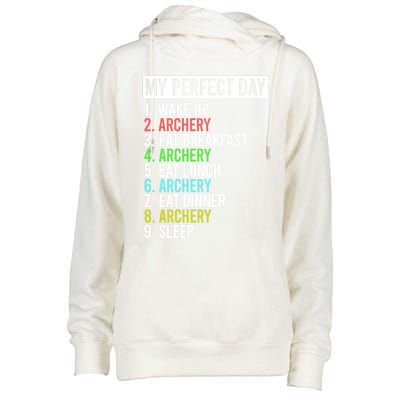 My Perfect Day Bow Archer Bow Hunter Archery Cool Gift Womens Funnel Neck Pullover Hood