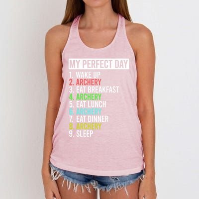 My Perfect Day Bow Archer Bow Hunter Archery Cool Gift Women's Knotted Racerback Tank