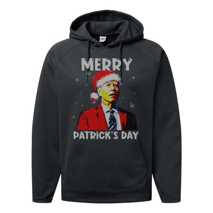 Merry Patricks Day Christmas Joe Biden Santa Hat Ugly Christmas Performance Fleece Hoodie