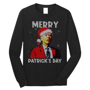 Merry Patricks Day Christmas Joe Biden Santa Hat Ugly Christmas Long Sleeve Shirt