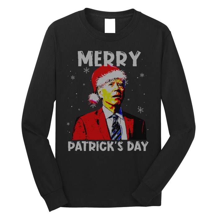 Merry Patricks Day Christmas Joe Biden Santa Hat Ugly Christmas Long Sleeve Shirt