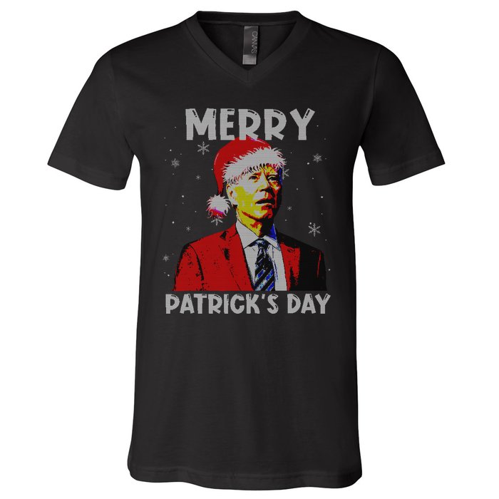 Merry Patricks Day Christmas Joe Biden Santa Hat Ugly Christmas V-Neck T-Shirt