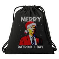 Merry Patricks Day Christmas Joe Biden Santa Hat Ugly Christmas Drawstring Bag