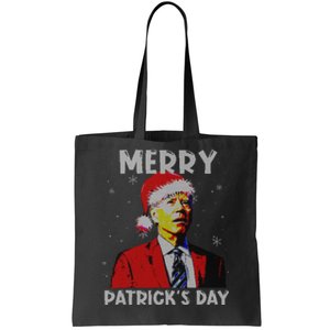 Merry Patricks Day Christmas Joe Biden Santa Hat Ugly Christmas Tote Bag