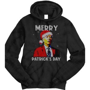 Merry Patricks Day Christmas Joe Biden Santa Hat Ugly Christmas Tie Dye Hoodie