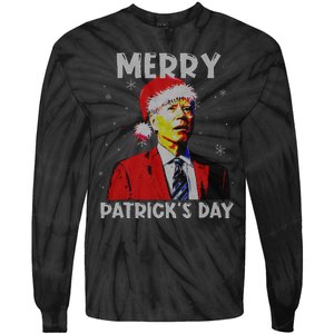 Merry Patricks Day Christmas Joe Biden Santa Hat Ugly Christmas Tie-Dye Long Sleeve Shirt