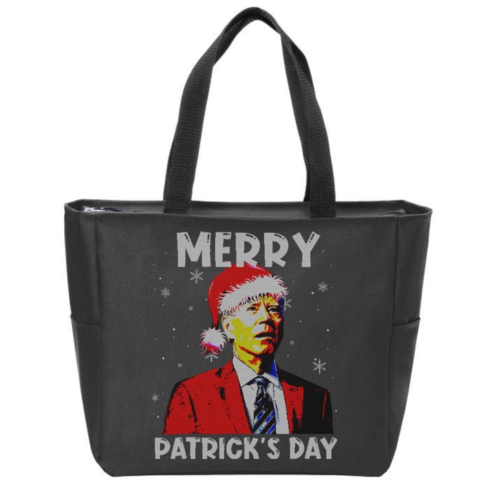 Merry Patricks Day Christmas Joe Biden Santa Hat Ugly Christmas Zip Tote Bag