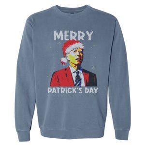 Merry Patricks Day Christmas Joe Biden Santa Hat Ugly Christmas Garment-Dyed Sweatshirt