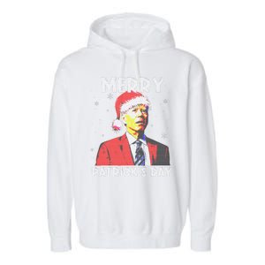 Merry Patricks Day Christmas Joe Biden Santa Hat Ugly Christmas Garment-Dyed Fleece Hoodie