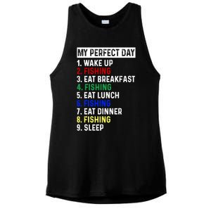 My Perfect Day Fishing Funny Fishing Meaningful Gift Ladies PosiCharge Tri-Blend Wicking Tank