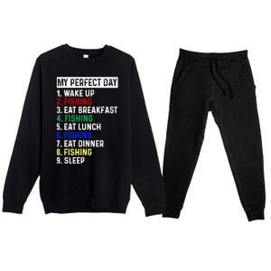 My Perfect Day Fishing Funny Fishing Meaningful Gift Premium Crewneck Sweatsuit Set