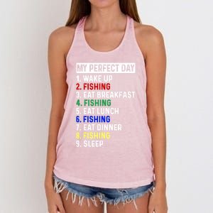 My Perfect Day Fishing Funny Fishing Meaningful Gift Women's Knotted Racerback Tank