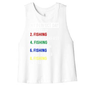 My Perfect Day Fishing Funny Fishing Meaningful Gift Women's Racerback Cropped Tank