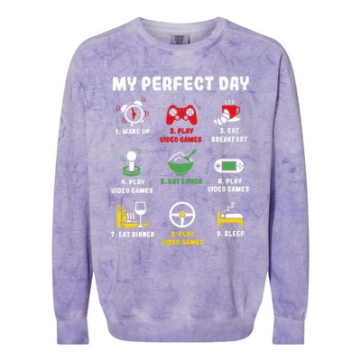 My Perfect Day Gamer Cool Gamer Video Game Colorblast Crewneck Sweatshirt