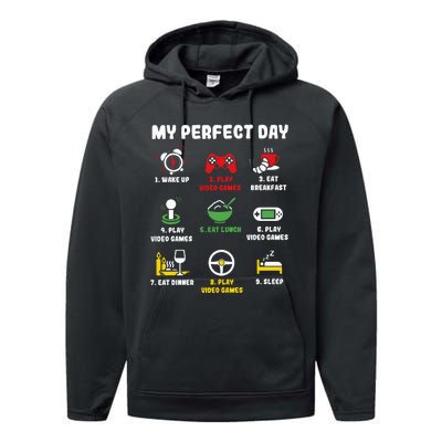 My Perfect Day Gamer Cool Gamer Video Game Performance Fleece Hoodie