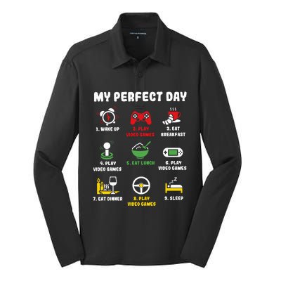 My Perfect Day Gamer Cool Gamer Video Game Silk Touch Performance Long Sleeve Polo