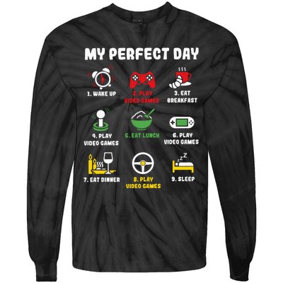 My Perfect Day Gamer Cool Gamer Video Game Tie-Dye Long Sleeve Shirt