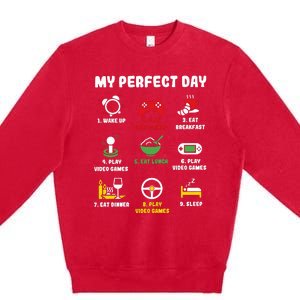 My Perfect Day Gamer Cool Gamer Video Game Premium Crewneck Sweatshirt