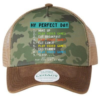 My Perfect Day Play Video Games Funny Gamer Legacy Tie Dye Trucker Hat