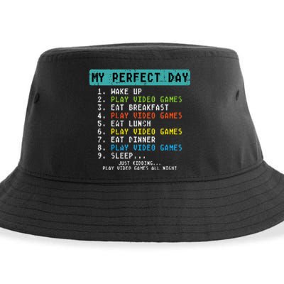 My Perfect Day Play Video Games Funny Gamer Sustainable Bucket Hat