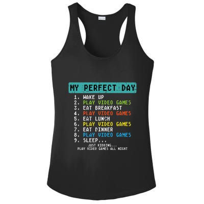 My Perfect Day Play Video Games Funny Gamer Ladies PosiCharge Competitor Racerback Tank