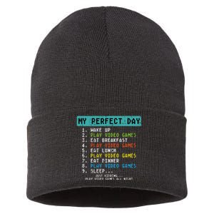 My Perfect Day Play Video Games Funny Gamer Sustainable Knit Beanie